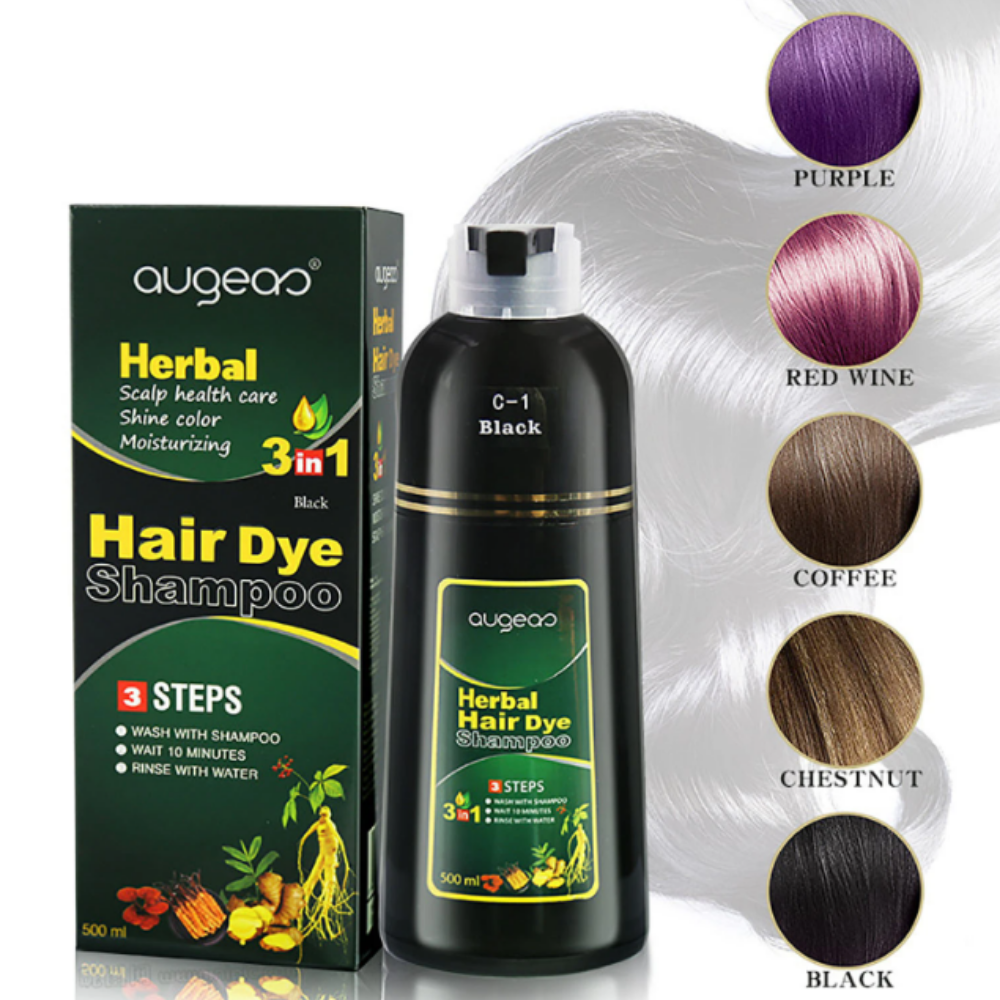 SHAMPOO TINTE PARA EL CABELLO 3 EN 1 COLOR CAFE AUGEAS HERBAL HAIR 500ML