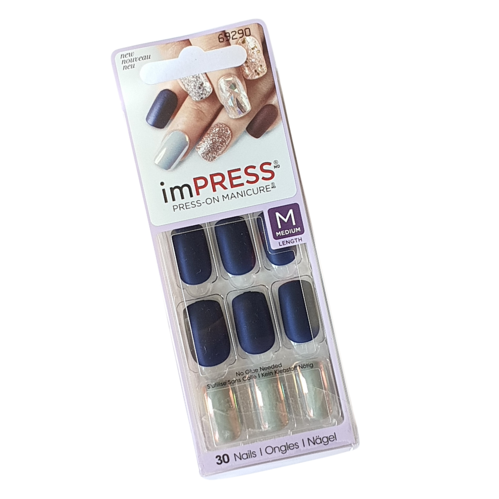 UÑAS PRESS ON imPRESS, COLOR AZUL MARINO