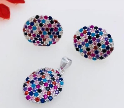 PSET1582 SET REDONDO MULTICOLOR ZIRCONIAS PLATA 9.25