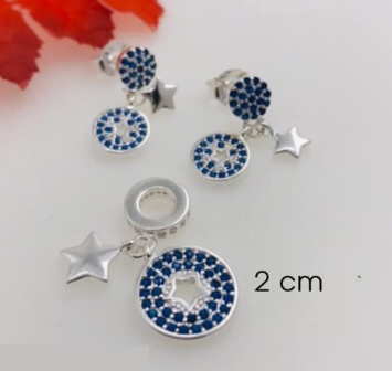 PSET1602 SET CHARM ESTRELLA CON ZIRCONIA AZUL OSCURO PLATA 9.25