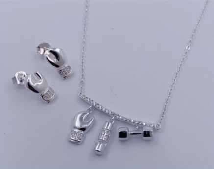 PSET2194 SET PESAS PROFESION GIMNASIO  CON ZIRCONIA BLANCO PLATA 9.25