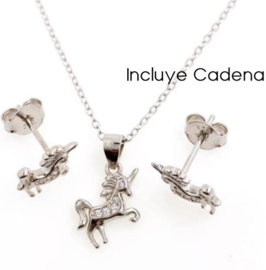 PSET2308 SET CABALLO PONY ANIMAL CON ZIRCONIA BLANCO PLATA 9.25