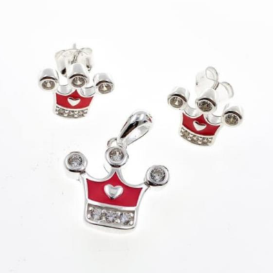 PSET2378 SET CORONA CON ZIRCONIA BLANCO Y ROJO PLATA 9.25