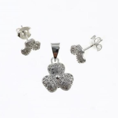 PSET2443 SET FLOR ROSA VAN CLEEF CON ZIRCONIA BLANCO PLATA 9.25