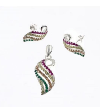 PSET2500 SET HOJA CON ZIRCONIA MULTICOLOR BLANCO PLATA 9.25