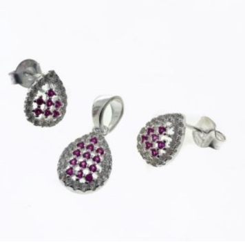 PSET2518 SET GOTA CON ZIRCONIA BLANCO Y FUSHIA PLATA 9.25