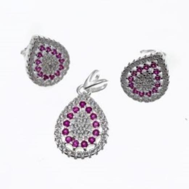 PSET2523 SET GOTA CON ZIRCONIA BLANCO  FUSHIA PLATA 9.25