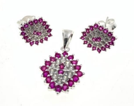 PSET2545 SET FLOR O ROSA CON ZIRCONIA BLANCO  Y FUSHIA PLATA 9.25