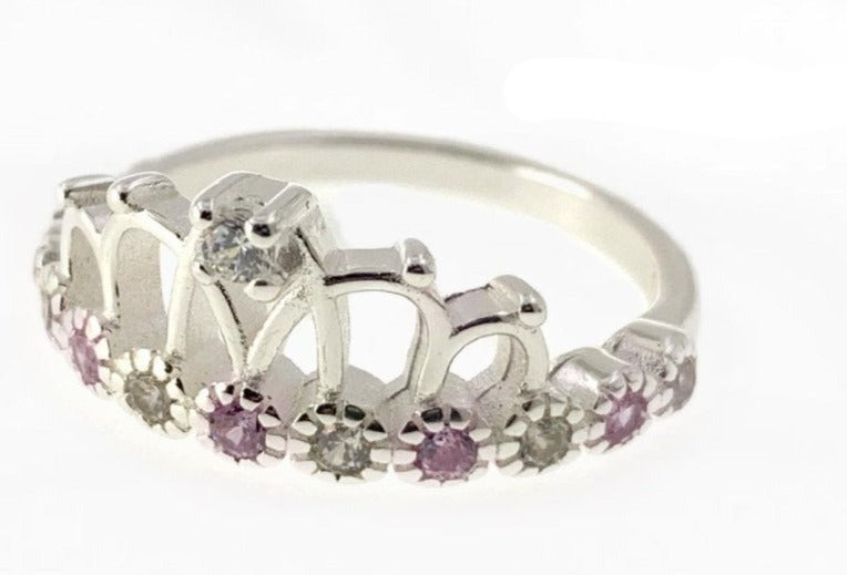 PANI1097 ANILLO CORANA DE 15 CIRCONES ROSADOS, PLATA 925