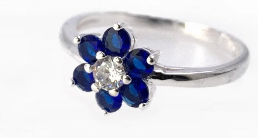 PANI1199 ANILLO DE FLOR CON PIEDRAS AZULES, PLATA 925