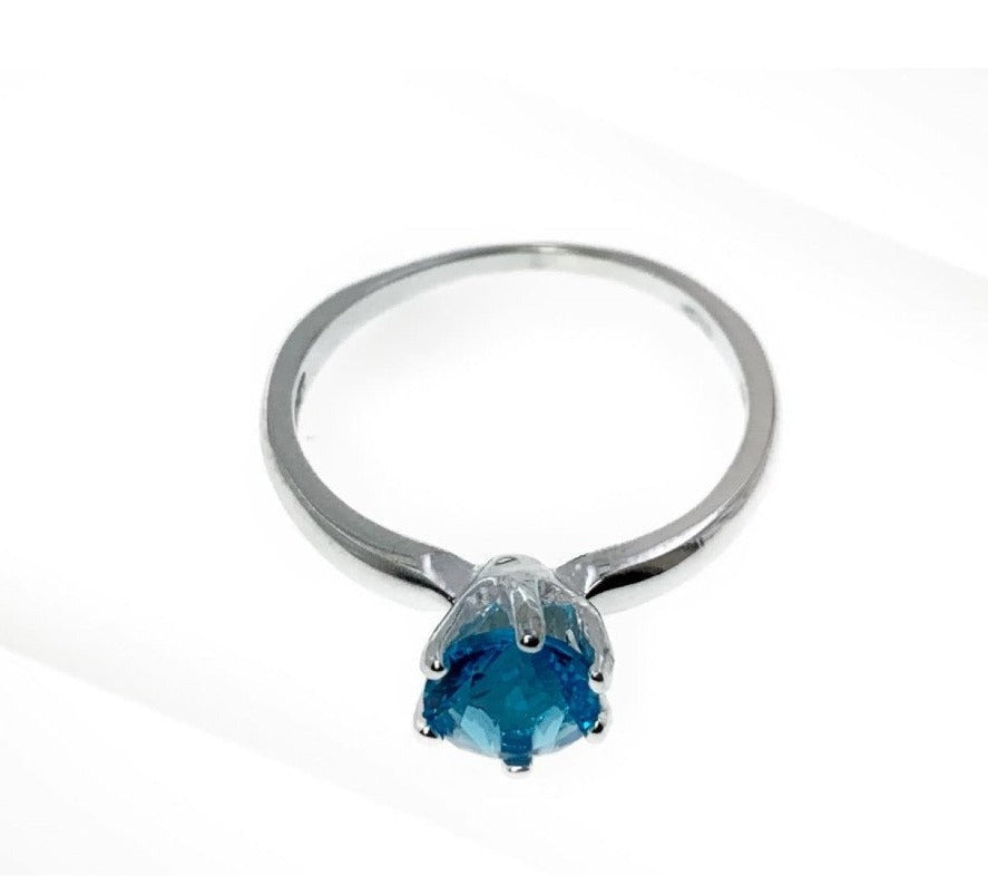 PANI1317 ANILLO DE COMPROMISO PIEDRA AZUL CELESTE, PLATA 925