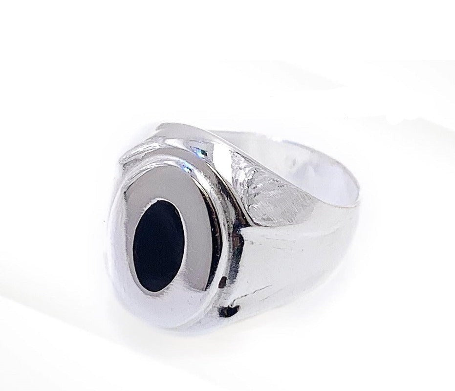 PANI1406 ANILLO CABALLERO PIEDRA OVALADA COLOR NEGRO, PLATA 925