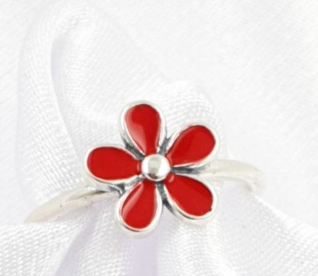 PANI1612D ANILLO FLOR ROJA, PLATA 925