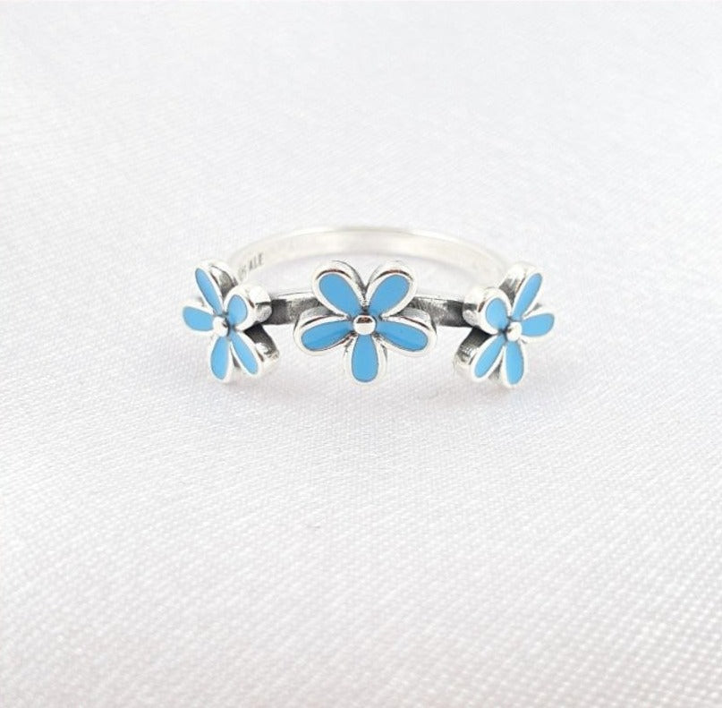 PANI1619D ANILLO FLORES AZULES PANDORA, PLATA 925