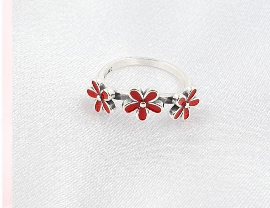 PANI1619E ANILLO FLORES ROJAS PANDORA, PLATA 925