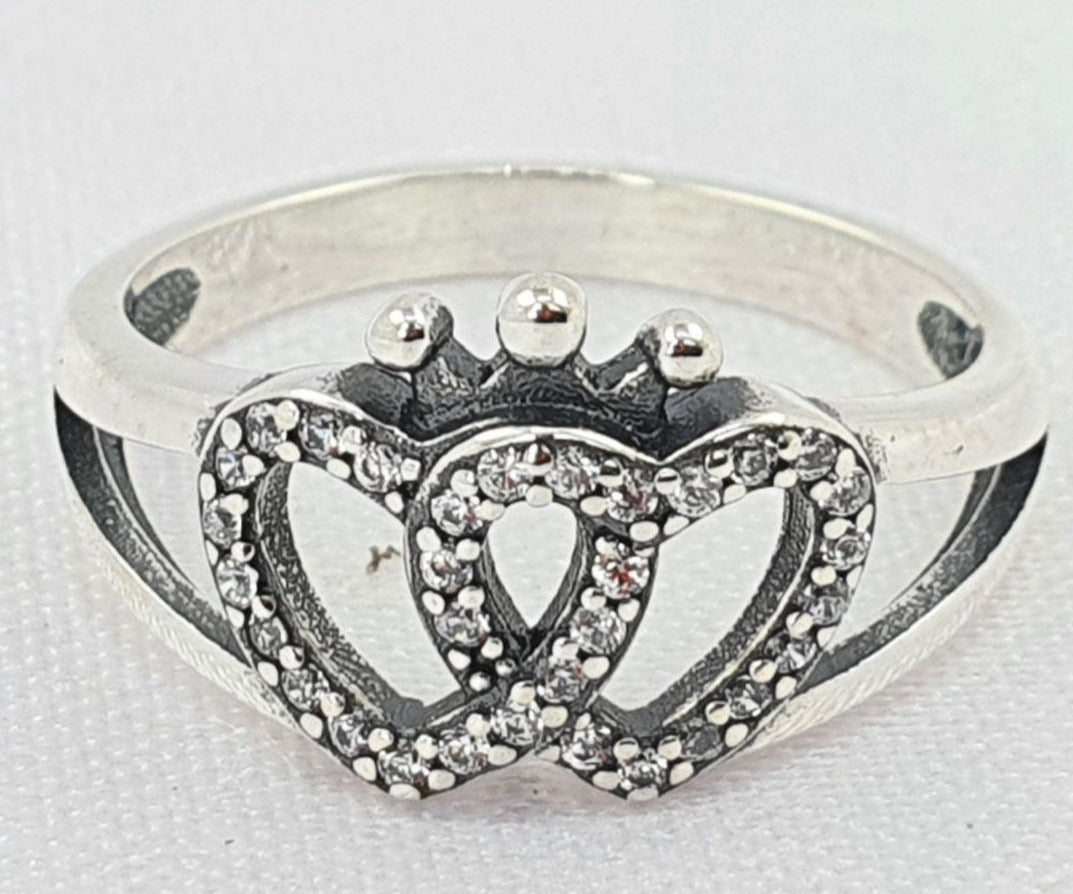 PANI1672 ANILLO DE CORAZON DOBLE CON CORONA PANDORA, PLATA 925