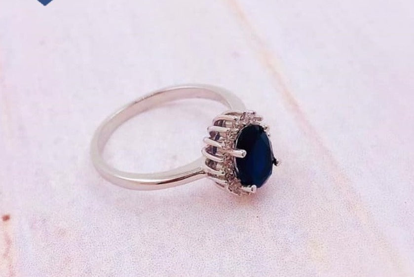 PANI498 ANILLO OVALADO PIEDRA AZUL, PLATA 925