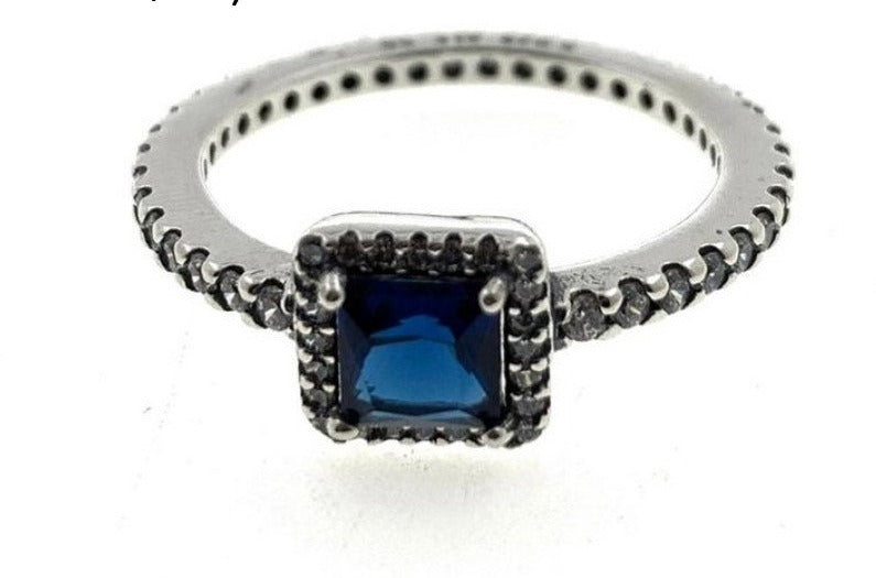 PANI921 ANILLO CUADRADO CON PIEDRA AZUL, PLATA 925