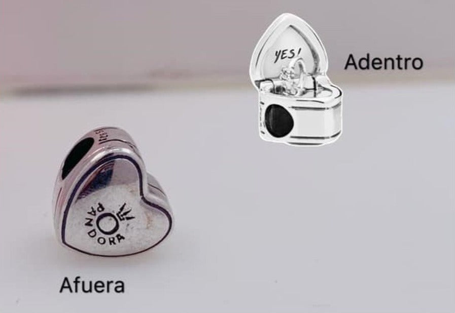 PCHARM1079 CAJITA PANDORA EN FORMA DE CORAZON CON MENSAJE