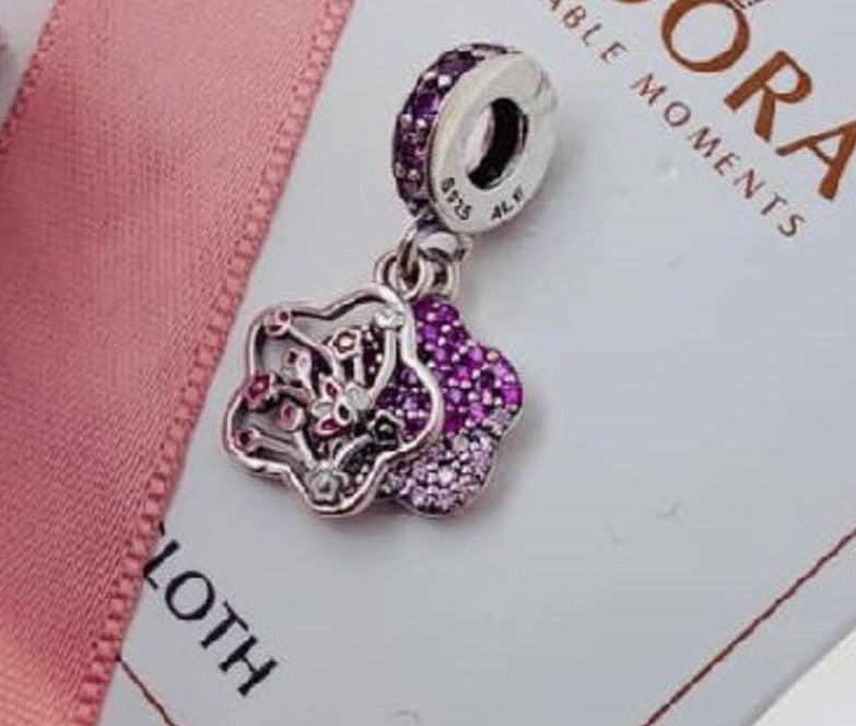 PCHARM1453 COLGANTE DOBLE FONDO MORADO CON FLORES