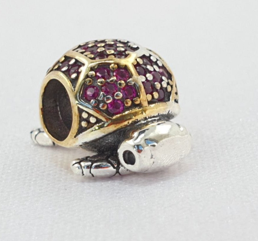 PCHARM2670#1  TORTUGA CON CIRCONES AZULES Y ROJOS