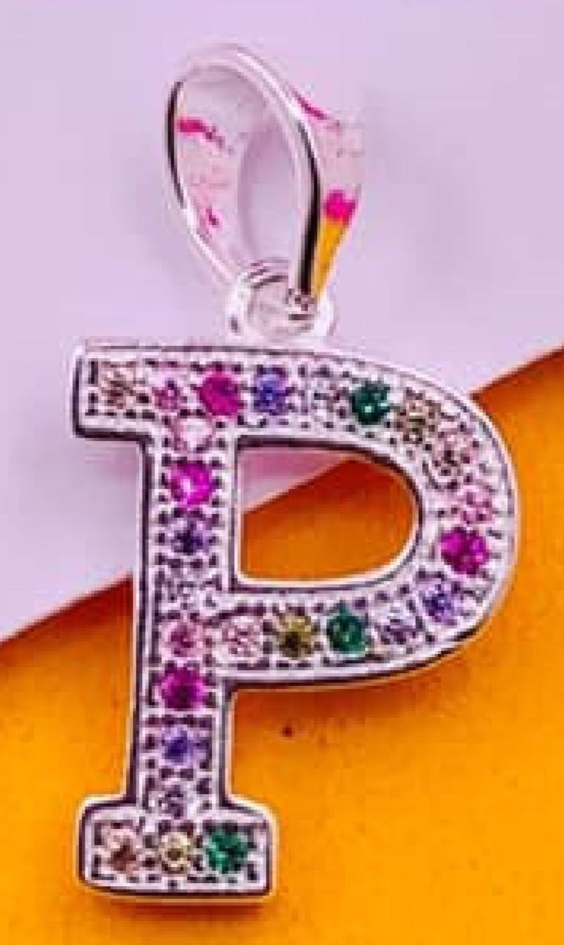 PDIJE1056  LETRA P CIRCONES DE COLORES PLATA 925