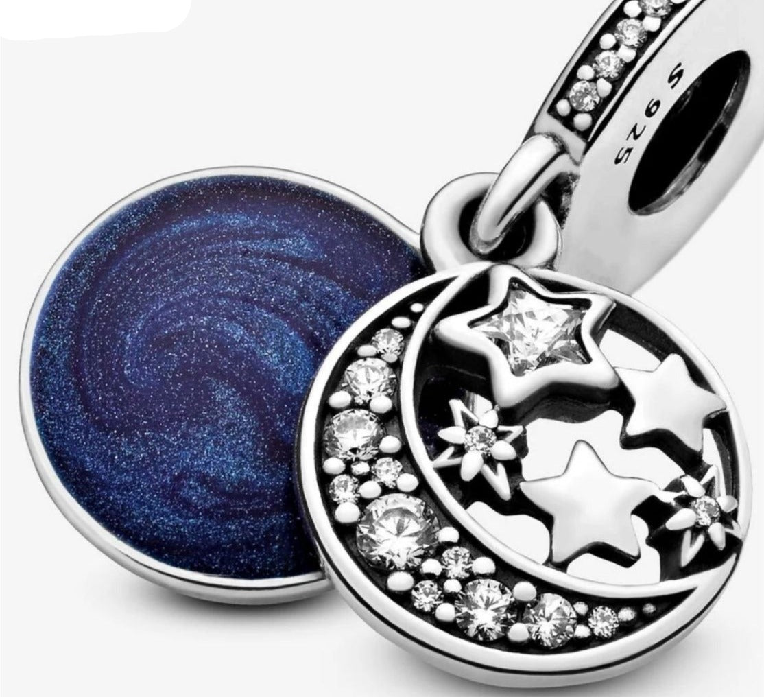 PCHARM2912 COLGANTE DOBLE DE LUNA CRECIENTE Y ESTRELLAS