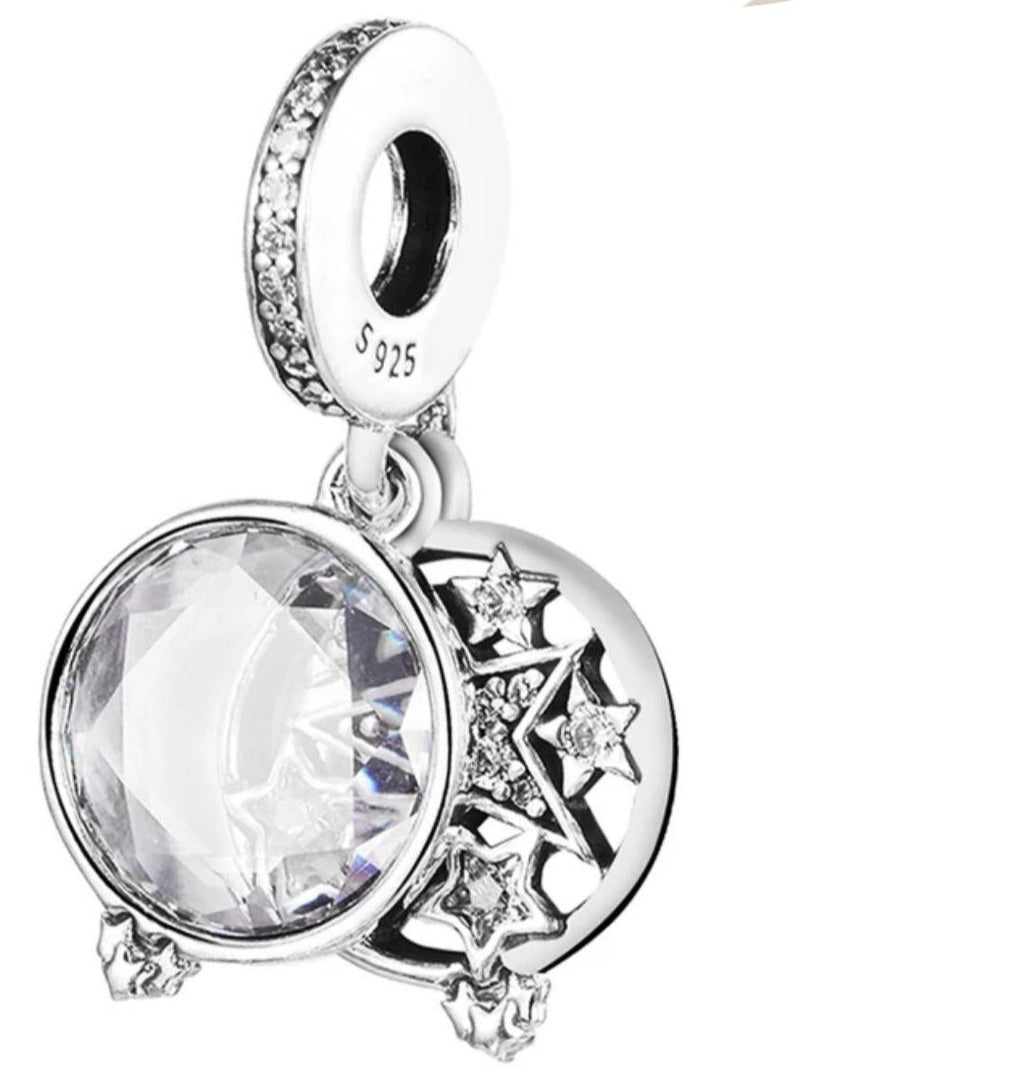 PCHARM2764 COLGANTE DOBLE CRISTAL TRANSPARENTE Y ESTRELLAS