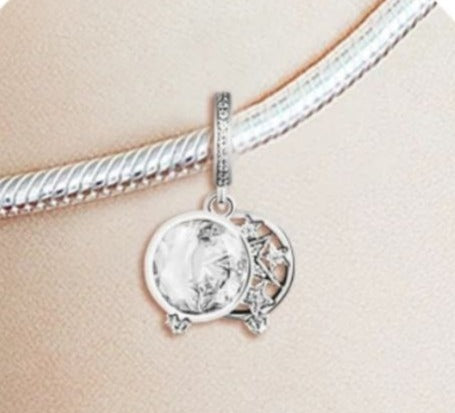 PCHARM2764 COLGANTE DOBLE CRISTAL TRANSPARENTE Y ESTRELLAS