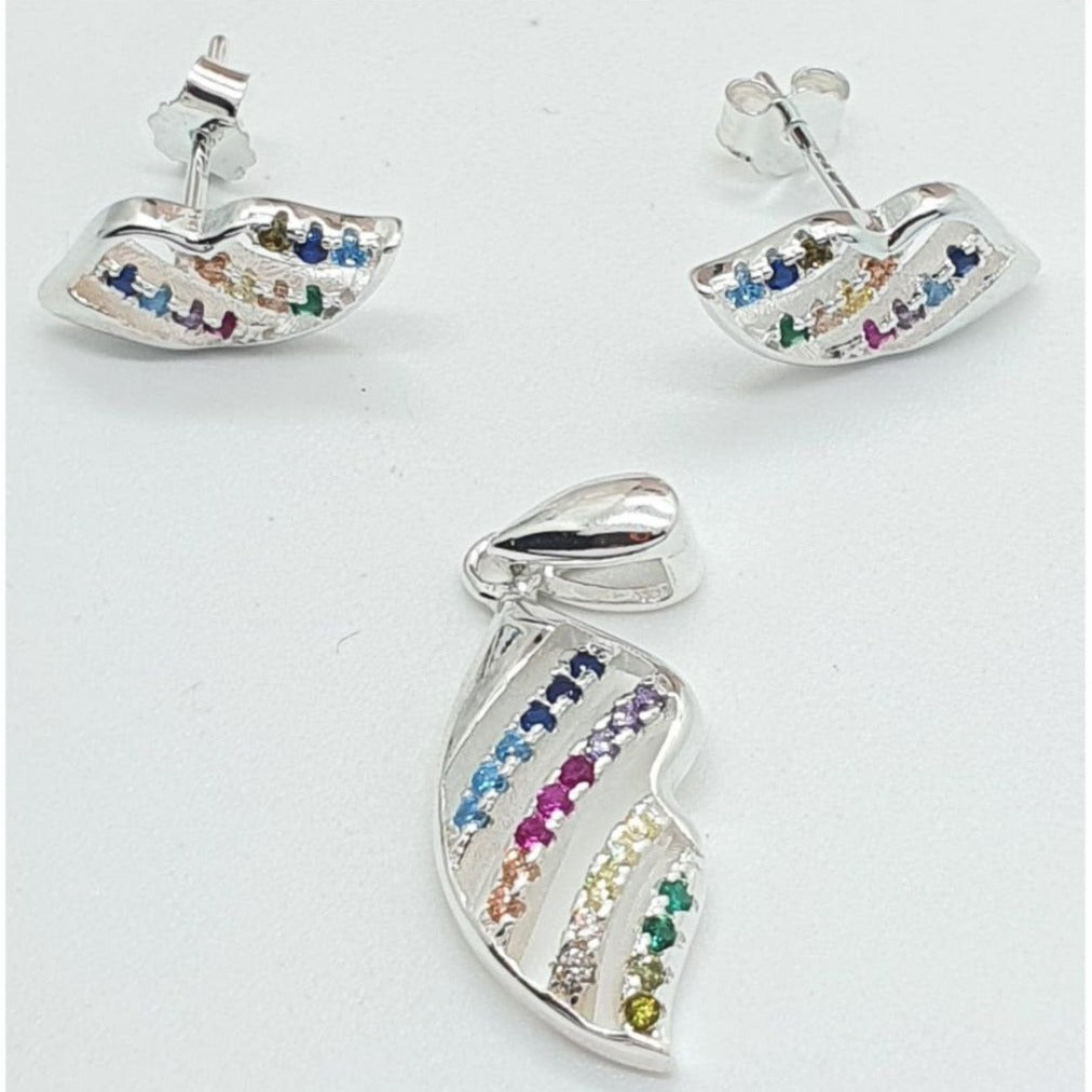 PSET2502 SET HOJA CON ZIRCONIA BLANCO MULTICOLOR PLATA 9.25