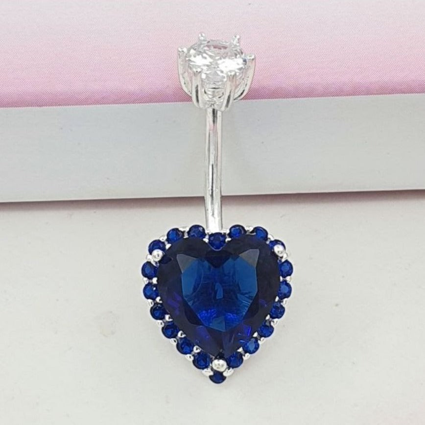 PPIRCI88 PIRCI PARA OMBLIGO DE CORAZON PIEDRA AZUL, PLATA 925