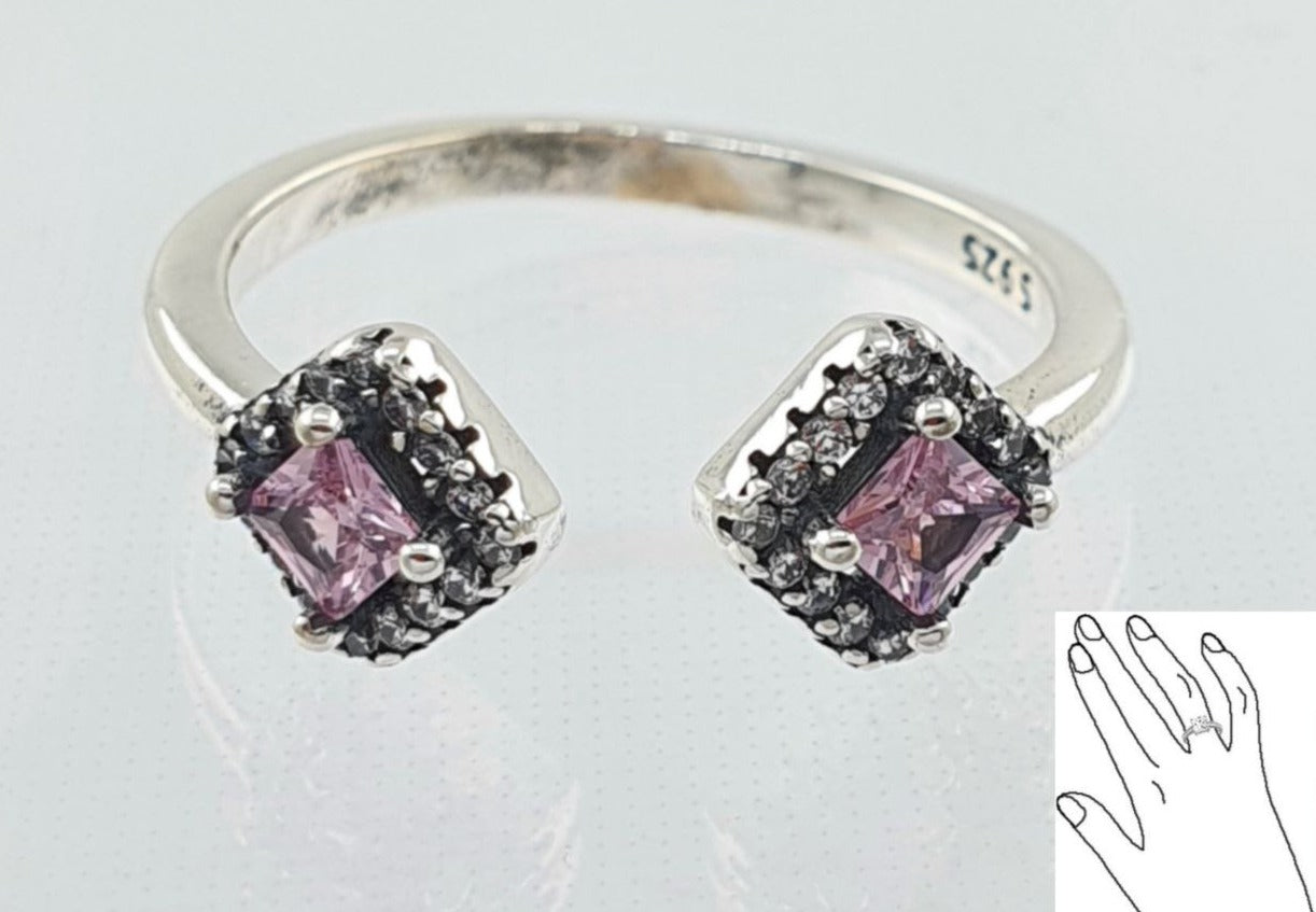 PANI1088B ANILLO DOBLE PIEDRA ROSA DE ROMBO PANDORA, PLATA 925