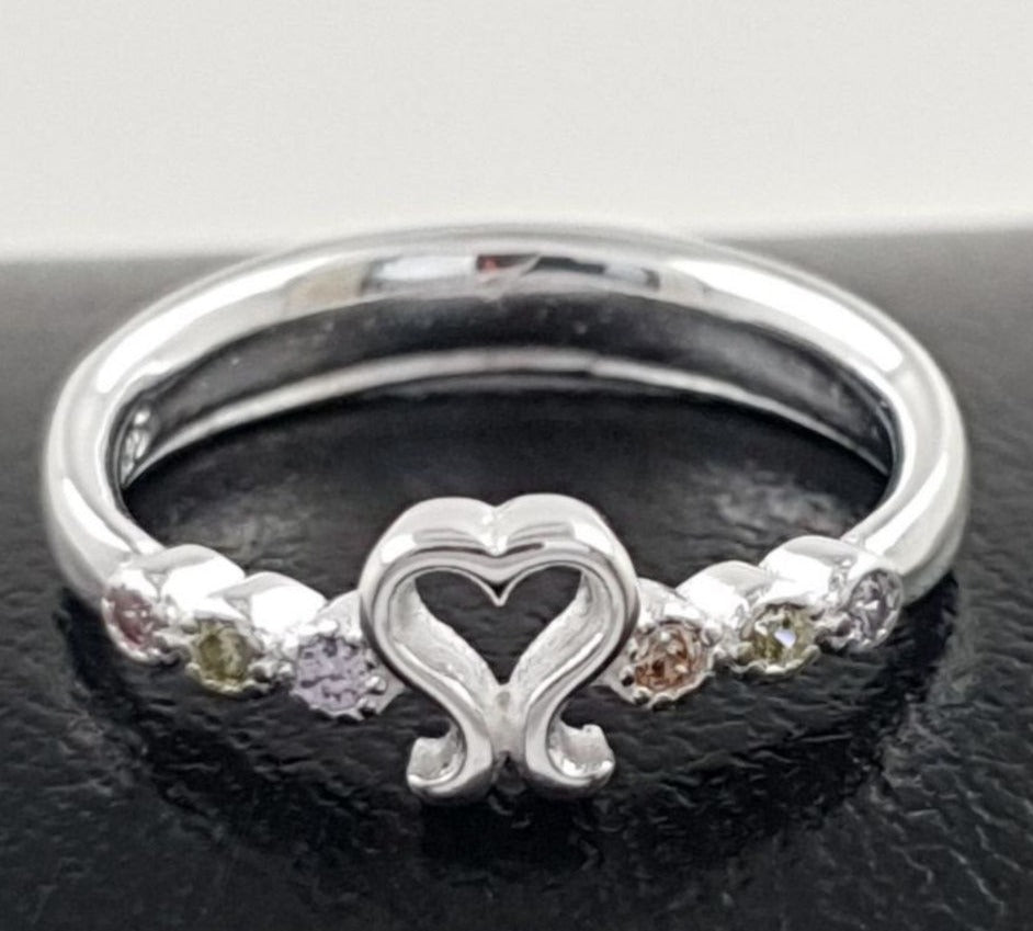 PANI1790C ANILLO CORAZON CON CIRCONES DE COLORES PLATA 925