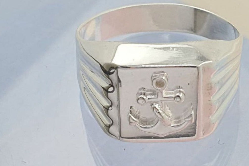 PANI1764 ANILLO CABALLERO DE SELLO  CON ANCLA, PLATA 925