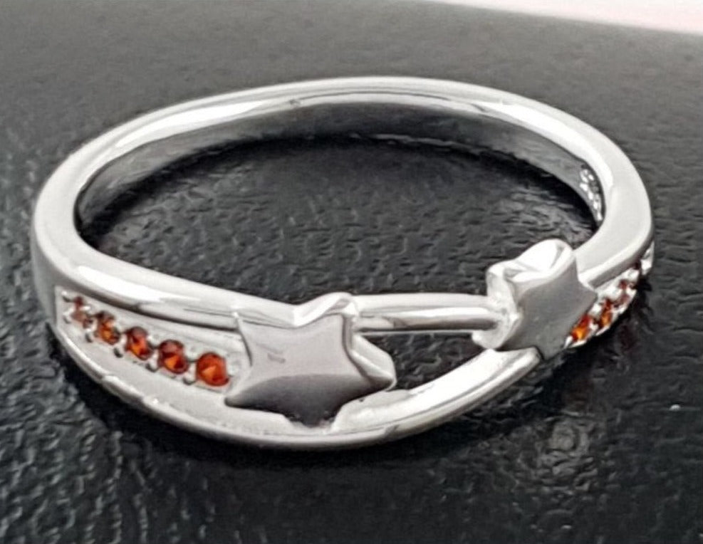 Elli Anillos Mujeres Banda Pila Con Esmalte Naranja En Plata De Ley 925