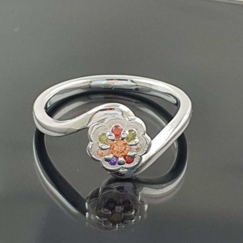 PANI1807B ANILLO FLOR CON CIRCONES DE COLORES PLATA 925