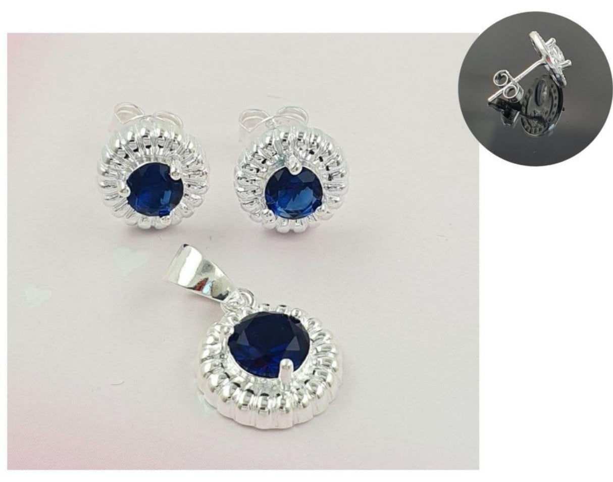 PSET2807 SET REDONDO CON ZIRCONIA AZUL PLATA 9.25