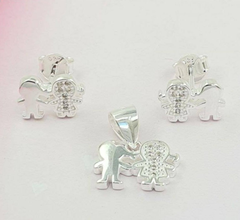 PSET2820 SET NIÑA Y NIÑO CON ZIRCONIA BLANCO PLATA 9.25